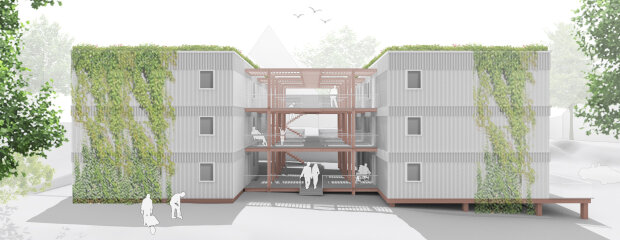 Wohnanlage ehemalige Lehrkolonie Perspektivansicht Nord