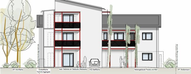 Westansicht Schlichtwohnungen Landshut