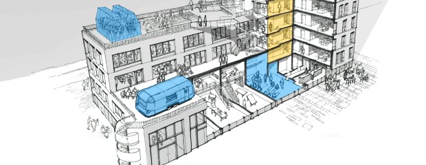 Vogelperspektive Das große kleine Haus im Kreativlabor