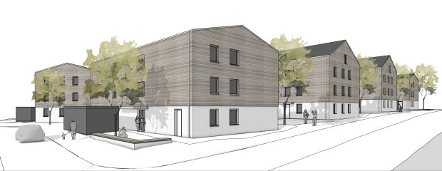 Grafing, Fassade Holz-Putz, Ansicht Straße